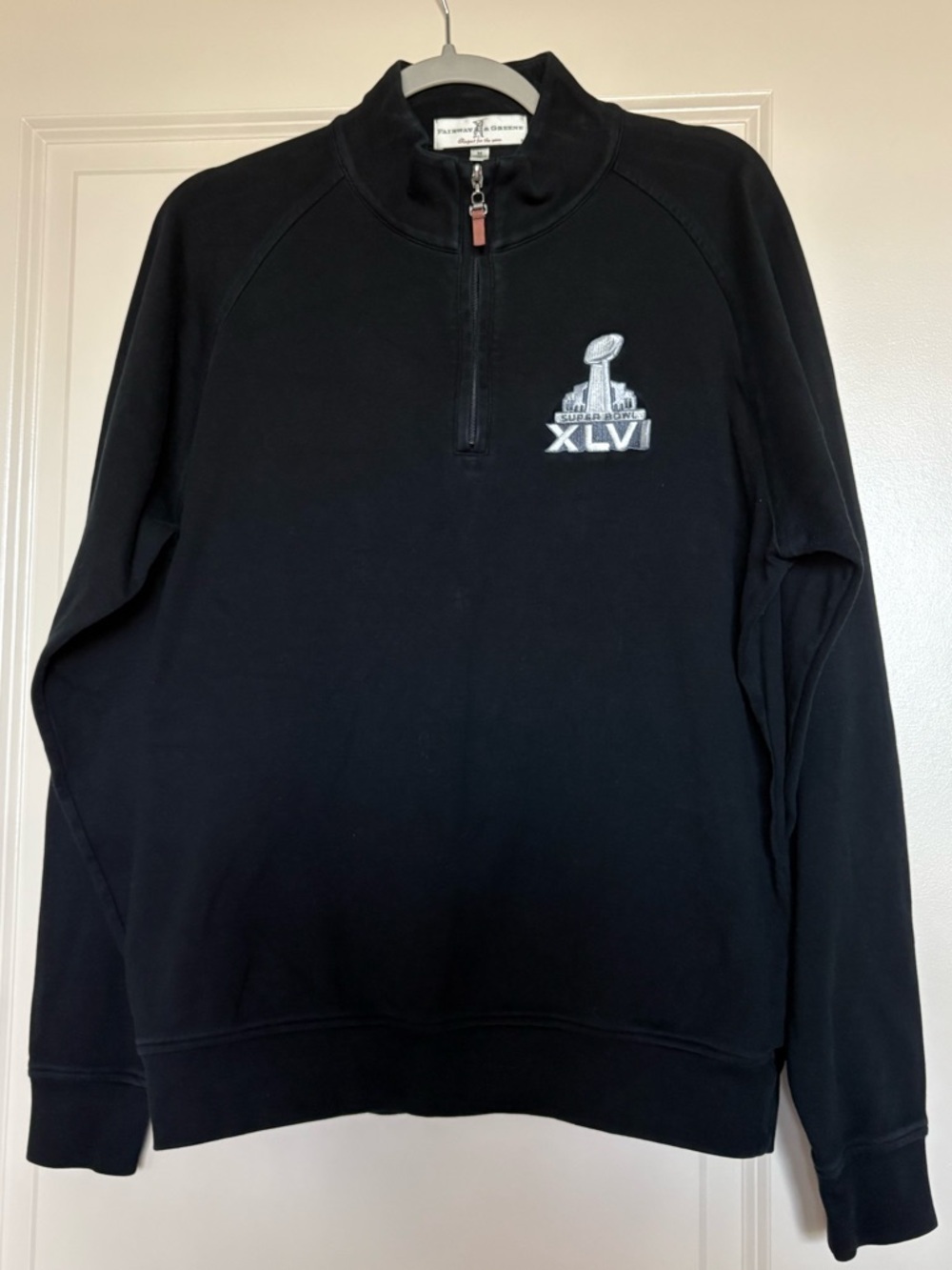 Fairway & Greene Super Bowl XLVI Quarter-Zip Pullover Pima Cotton Sweatshirt